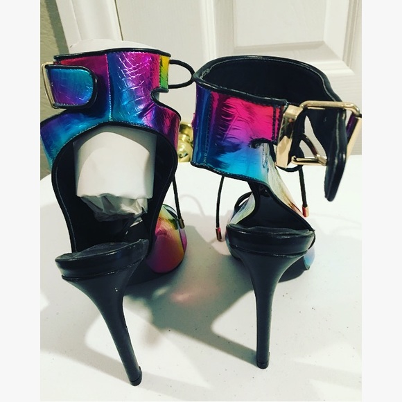Privileged Neon Rainbow Metallic  Lace -Up Heels 6 - Picture 7 of 8